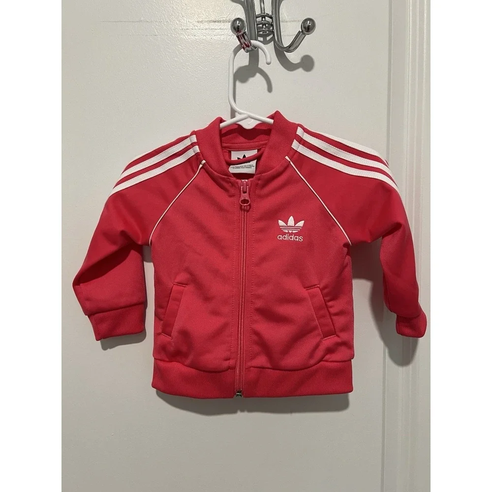 Adidas Baby Girl‎ Track Suit Pink Size 3-6 Months Striped Athletic Hot Pink Zip